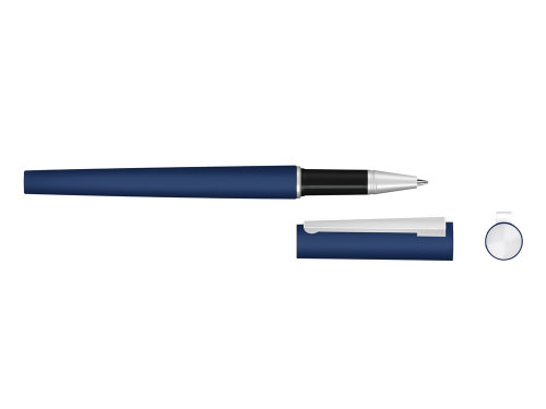 Ручка металлическая роллер Brush R GUM soft-touch с зеркальной гравировкой, темно-синий