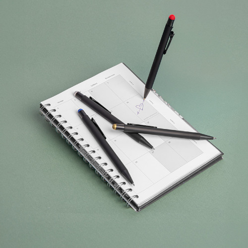 Ручка шариковая FACTOR BLACK со стилусом (черный, серебристый)