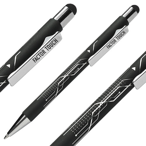 Ручка шариковая FACTOR TOUCH со стилусом (черный, серебристый)