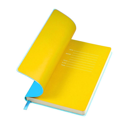 Бизнес-блокнот  "Funky" А5, голубой, желтый форзац, мягкая обложка,  в линейку (голубой, желтый)