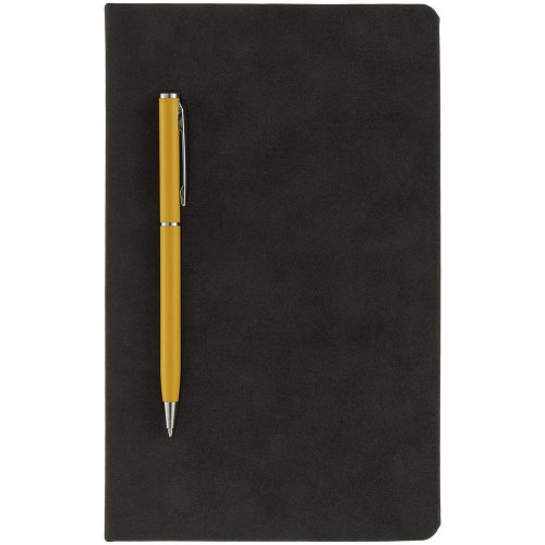Блокнот Magnet Chrome с ручкой, черный с желтым