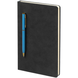 Блокнот Magnet Gold с ручкой, черный с голубым